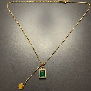18k Gold Plated Stainless Steel Emerald Necklace